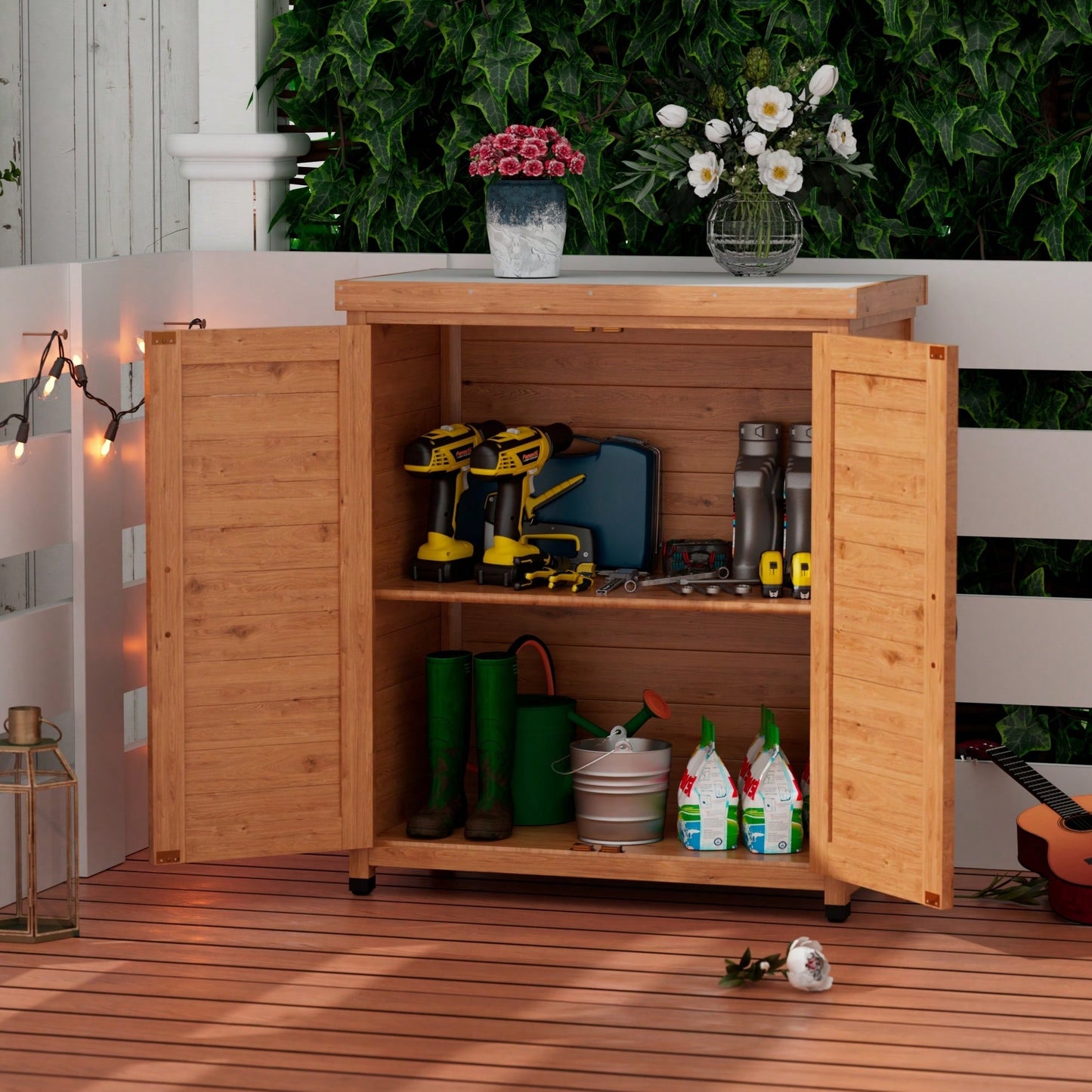 Versatile Potting Bench With Storage And Metal Top For Outdoor Gardening And Workstation