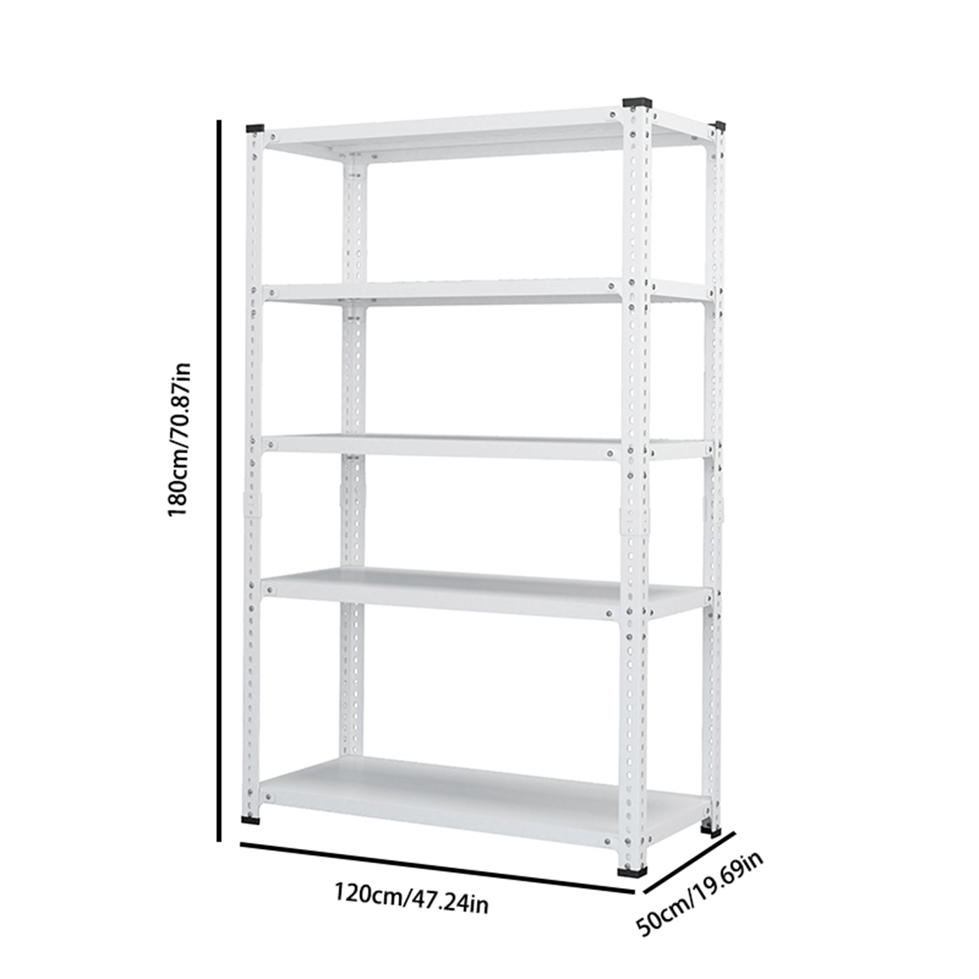 Adjustable Five-Tier Carbon Steel Household Storage Rack For Basement And Balcony – White, 120cm X 50cm X 180cm