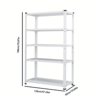 Adjustable Five-Tier Carbon Steel Household Storage Rack For Basement And Balcony – White, 120cm X 50cm X 180cm