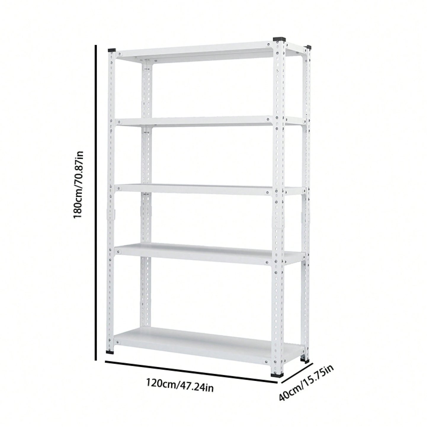 Versatile Adjustable 5-Tier Storage Rack For Home & Basement - Carbon Steel, 120cm X 40cm X 180cm, Stylish White Finish