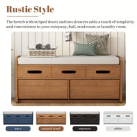 Rustic Storage Bench With Hidden Drawers For Shoes And Accessories, Stylish Entryway Furniture, Functional Living Room Bench - Navy Finish