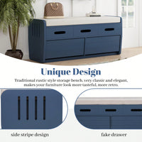 Rustic Storage Bench With Hidden Drawers For Shoes And Accessories, Stylish Entryway Furniture, Functional Living Room Bench - Navy Finish