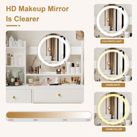 Elegant White Makeup Vanity Set with Adjustable Brightness Mirror and Cushioned Chair for Effortless Beauty Routine