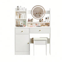 Elegant White Makeup Vanity Set with Adjustable Brightness Mirror and Cushioned Chair for Effortless Beauty Routine