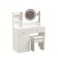 Elegant White Makeup Vanity Set with Adjustable Brightness Mirror and Cushioned Chair for Effortless Beauty Routine