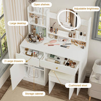 Elegant White Makeup Vanity Set with Adjustable Brightness Mirror and Cushioned Chair for Effortless Beauty Routine