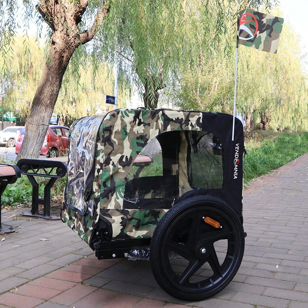 Camouflage Foldable Bicycle Trailer For Camping, Pets, And Luggage Transport