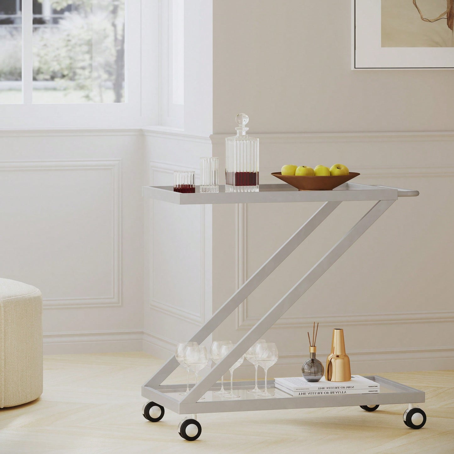 Elegant Multi-Tiered Serving Bar Cart For Entertaining And Decor Storage