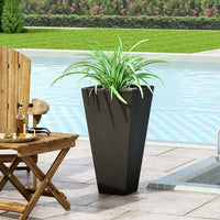 Stylish 13-Inch Outdoor Cast Stone Planter In Black - Ideal For Modern Gardens And Patios