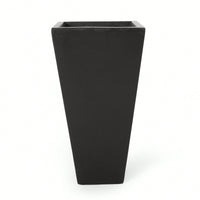 Stylish 13-Inch Outdoor Cast Stone Planter In Black - Ideal For Modern Gardens And Patios