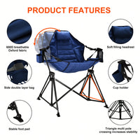 Heavy-Duty Foldable Portable Rocking Camping Chair For Adults - 350 Lbs Capacity Outdoor Swinging Lounge Seat For Lawn And Garden