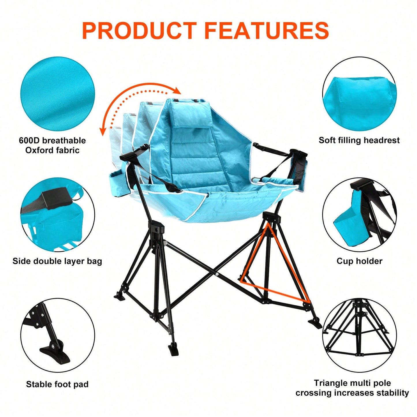 Heavy-Duty Foldable Portable Rocking Camping Chair For Adults - 350 Lbs Capacity Outdoor Swinging Lounge Seat For Lawn And Garden