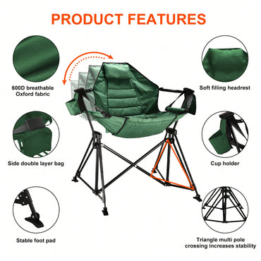 Heavy-Duty Foldable Portable Rocking Camping Chair For Adults - 350 Lbs Capacity Outdoor Swinging Lounge Seat For Lawn And Garden