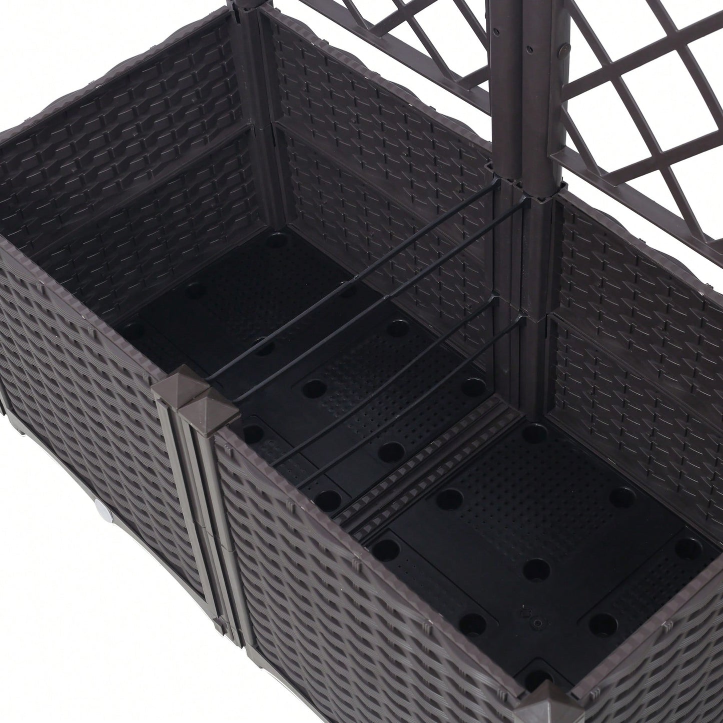 Brown Trellis Raised Garden Bed with Drainage Plug and Removable Pots for Climbing Plants Ideal for Outdoor Patios
