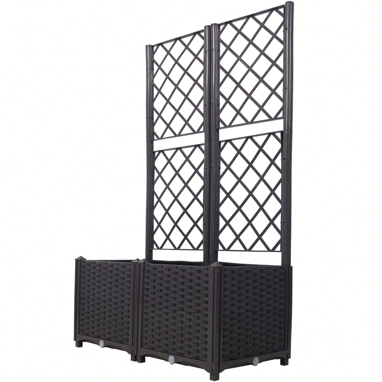 Brown Trellis Raised Garden Bed with Drainage Plug and Removable Pots for Climbing Plants Ideal for Outdoor Patios