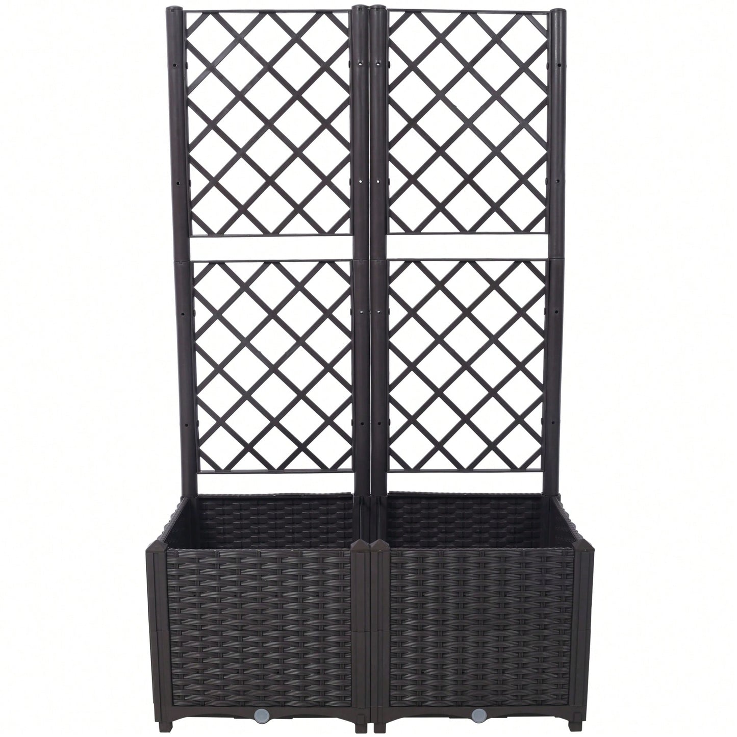 Brown Trellis Raised Garden Bed with Drainage Plug and Removable Pots for Climbing Plants Ideal for Outdoor Patios