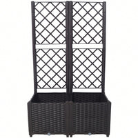 Brown Trellis Raised Garden Bed with Drainage Plug and Removable Pots for Climbing Plants Ideal for Outdoor Patios