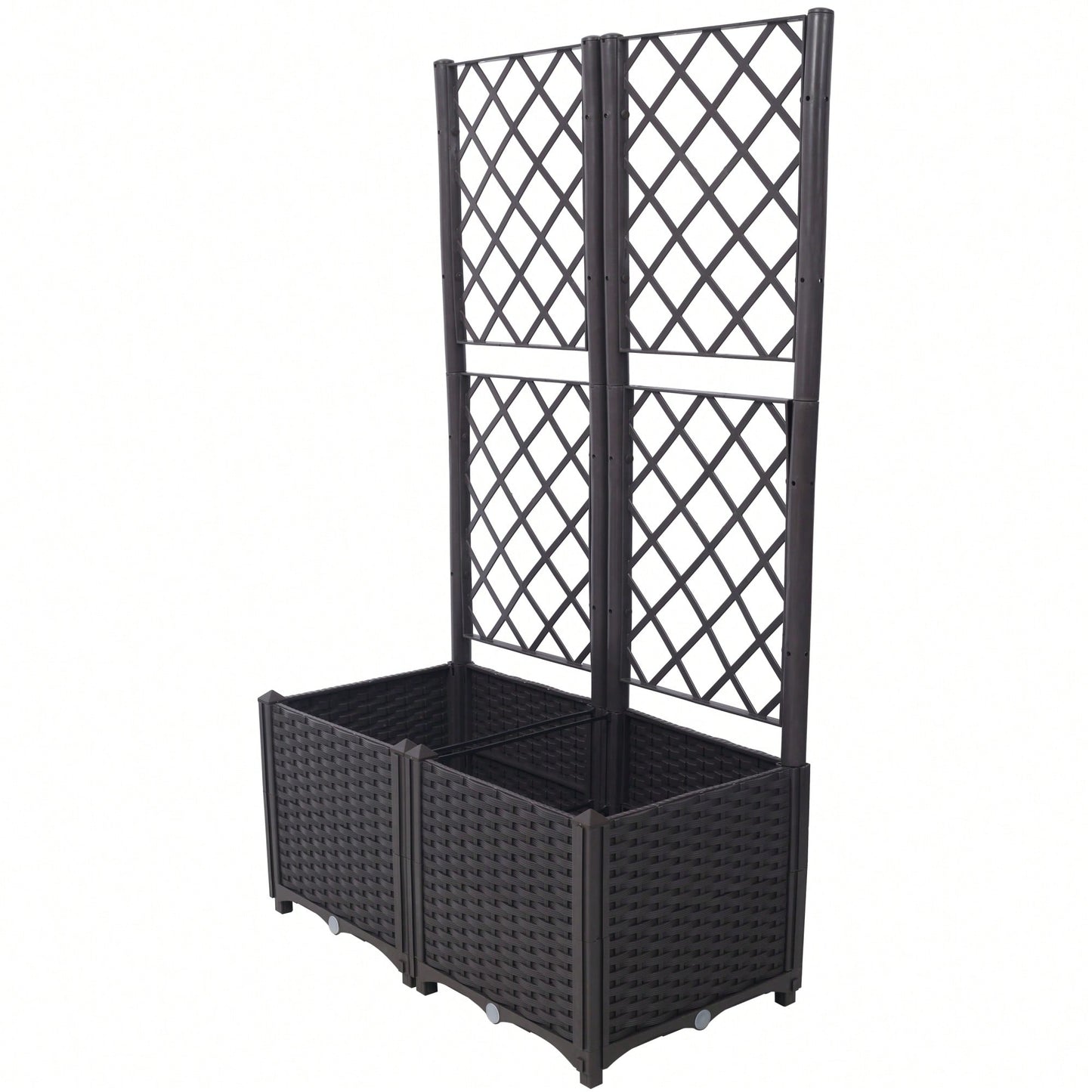Brown Trellis Raised Garden Bed with Drainage Plug and Removable Pots for Climbing Plants Ideal for Outdoor Patios
