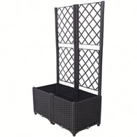 Brown Trellis Raised Garden Bed with Drainage Plug and Removable Pots for Climbing Plants Ideal for Outdoor Patios