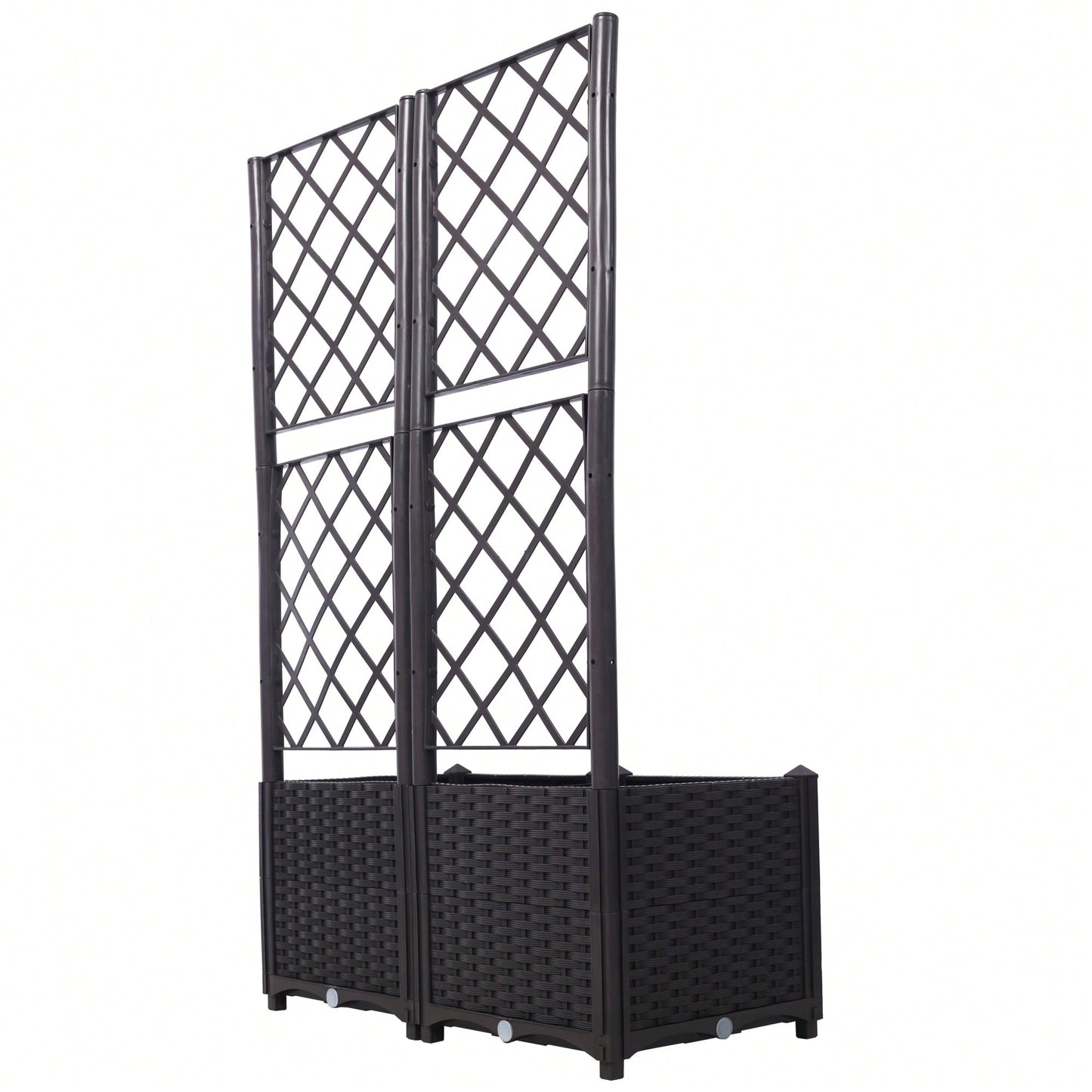 Brown Trellis Raised Garden Bed with Drainage Plug and Removable Pots for Climbing Plants Ideal for Outdoor Patios