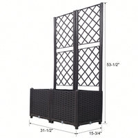 Brown Trellis Raised Garden Bed with Drainage Plug and Removable Pots for Climbing Plants Ideal for Outdoor Patios
