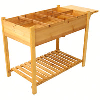 8-Pocket Elevated Wooden Garden Bed With Foldable Side Table And Storage Shelf For Herbs, Vegetables, And Flowers