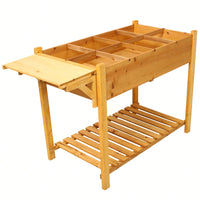 8-Pocket Elevated Wooden Garden Bed With Foldable Side Table And Storage Shelf For Herbs, Vegetables, And Flowers