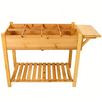 8-Pocket Elevated Wooden Garden Bed With Foldable Side Table And Storage Shelf For Herbs, Vegetables, And Flowers