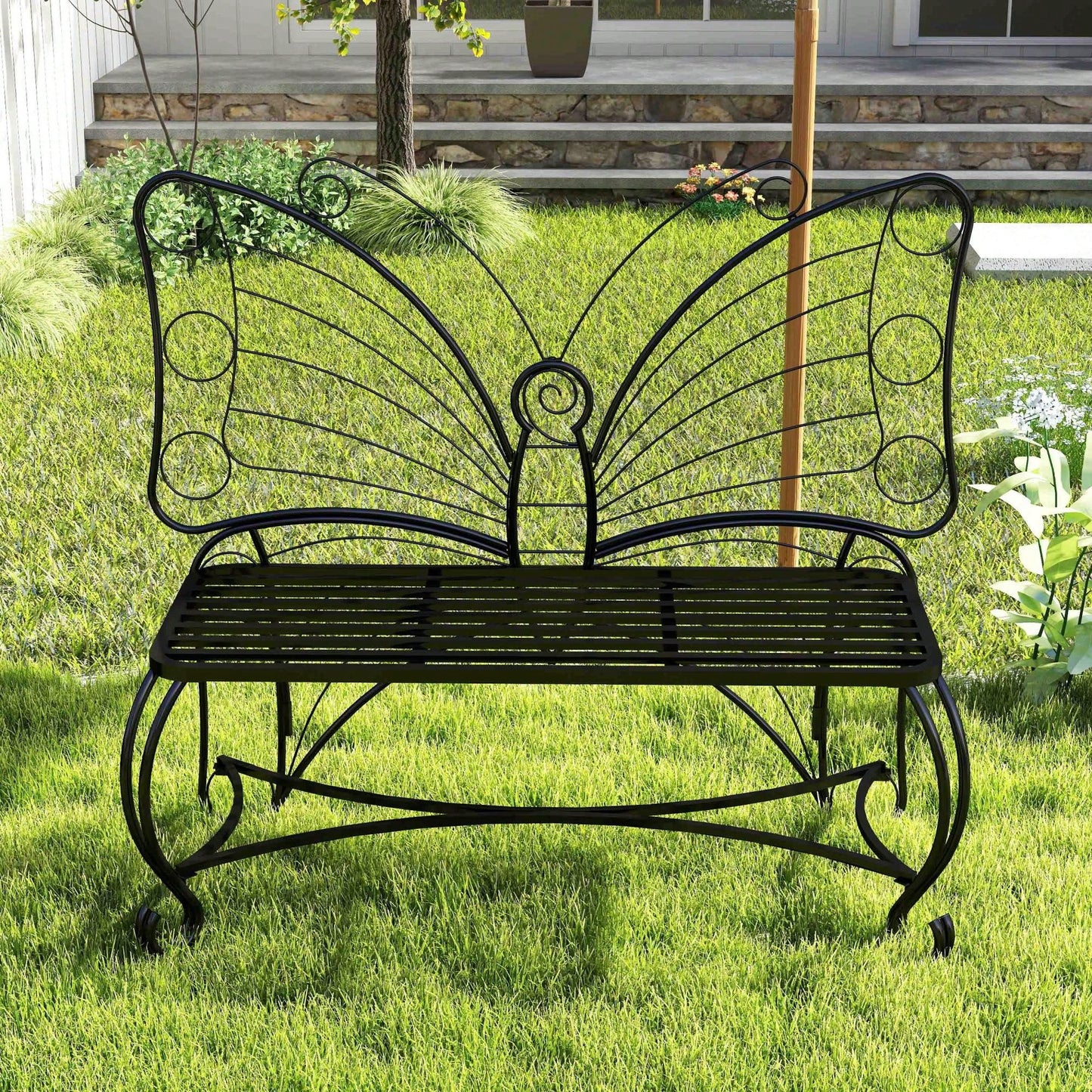 Elegant Cast Metal Butterfly Garden Bench – Stylish Outdoor Seating For Patios, Yards, Parks, And Entryways