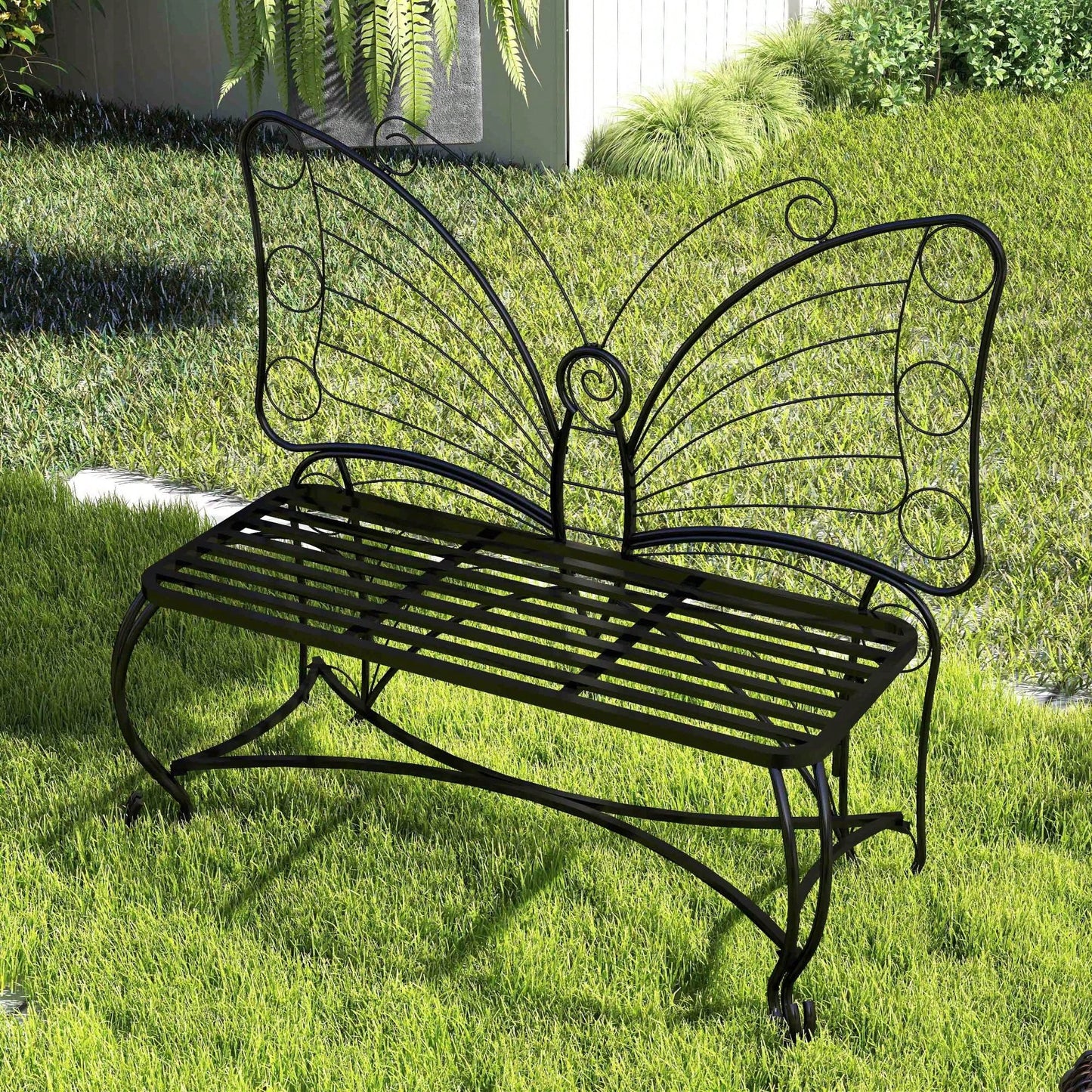 Elegant Cast Metal Butterfly Garden Bench – Stylish Outdoor Seating For Patios, Yards, Parks, And Entryways