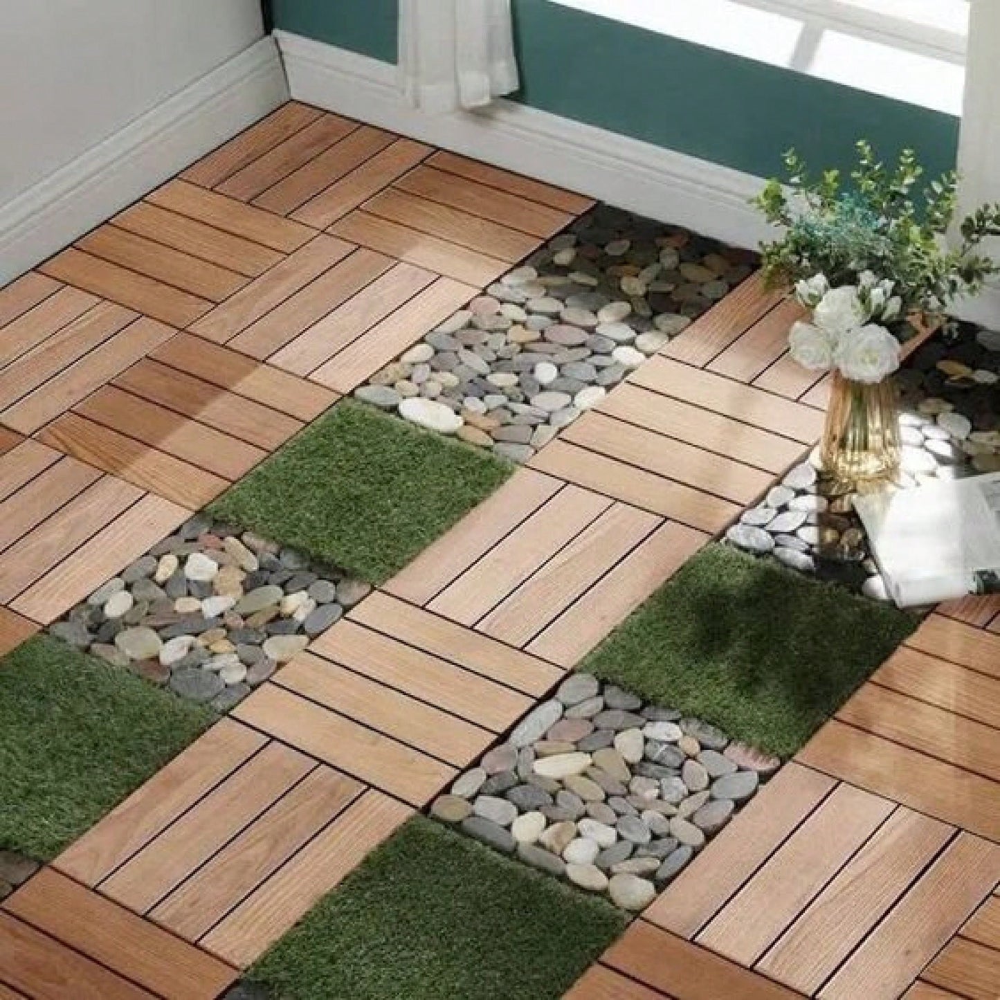 Eco-Friendly WPC Interlocking Patio Deck Tiles - Pack Of 11, 11.8" Easy DIY Water-Resistant Outdoor Flooring Solutions