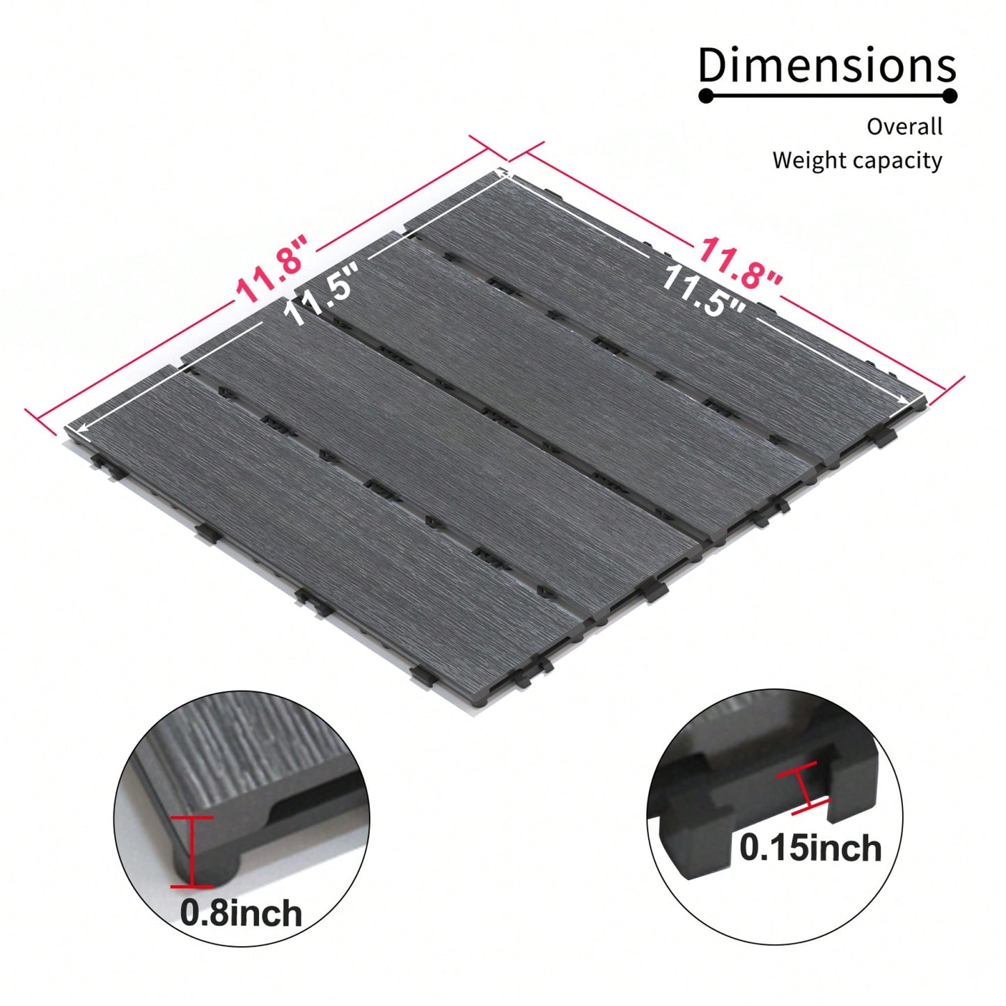 Eco-Friendly WPC Interlocking Patio Deck Tiles - Pack Of 11, 11.8" Easy DIY Water-Resistant Outdoor Flooring Solutions