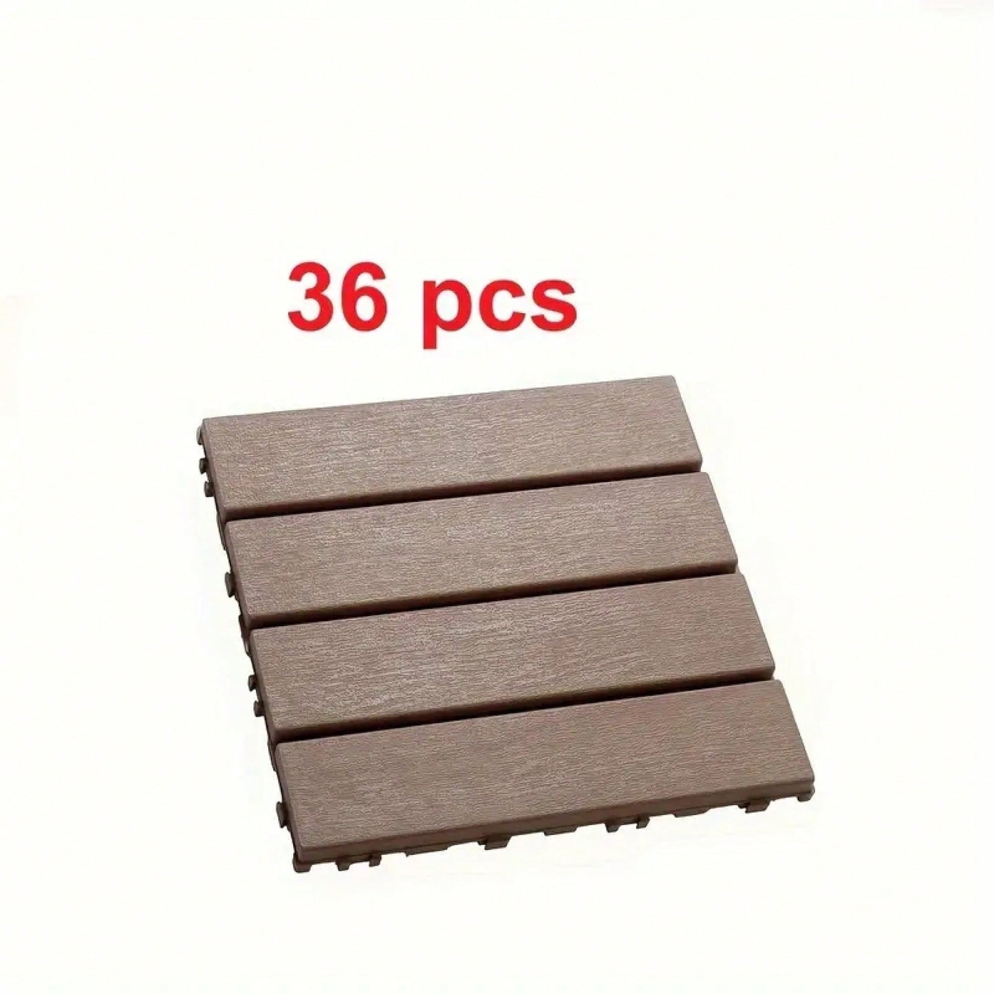 36 Pack Waterproof Plastic Interlocking Deck Tiles - 12"X12" Outdoor Flooring For Patios, Poolside, Balconies, And Backyards, Brown Color