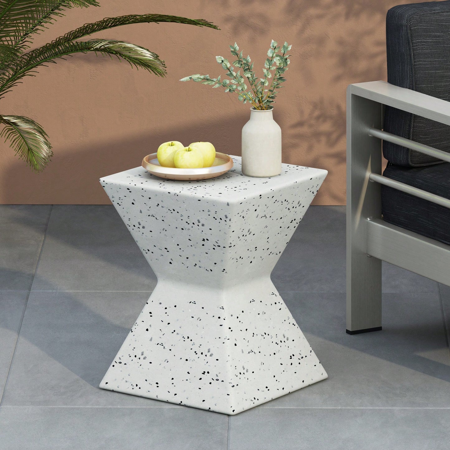 Elegant Symmetric Side Table With Unique Speckle Design For Modern Living Spaces