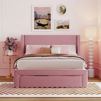 Elegant Velvet Upholstered Full-Size Storage Bed With Large Drawer - Pink