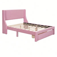 Elegant Velvet Upholstered Full-Size Storage Bed With Large Drawer - Pink