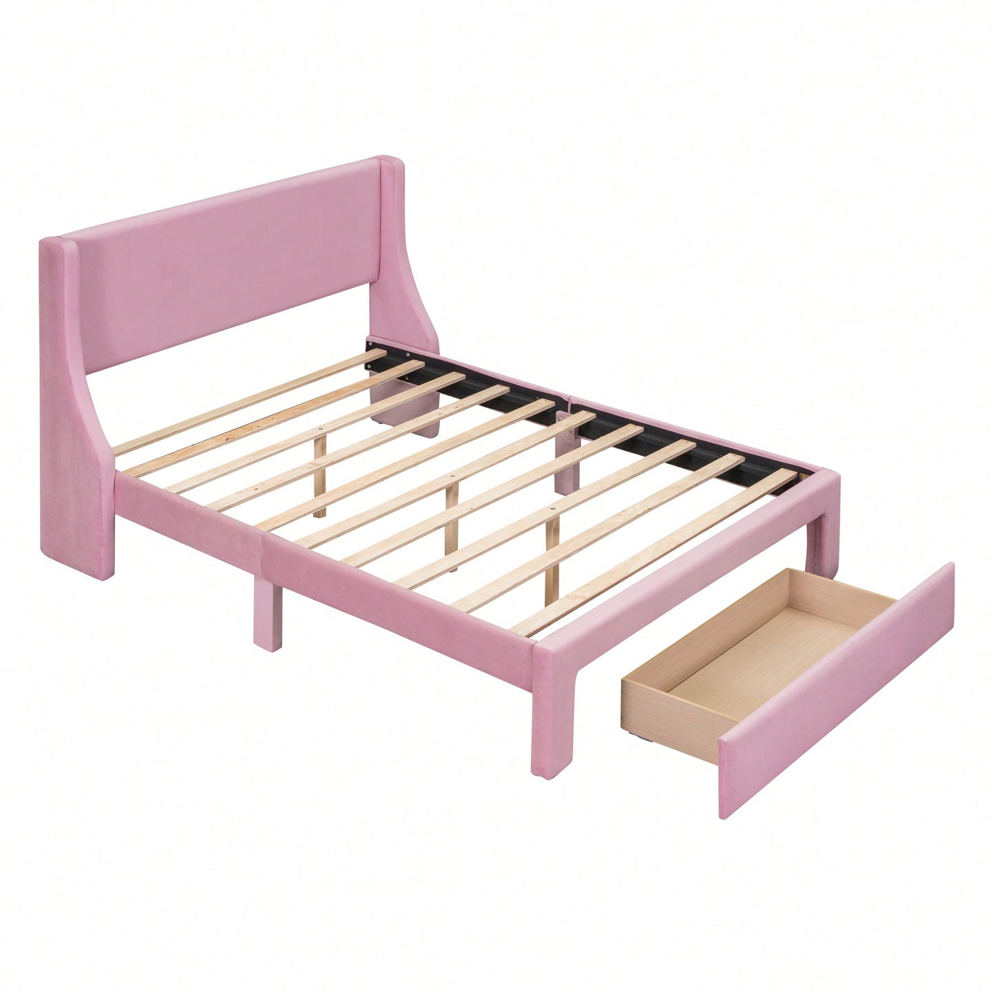 Elegant Velvet Upholstered Full-Size Storage Bed With Large Drawer - Pink