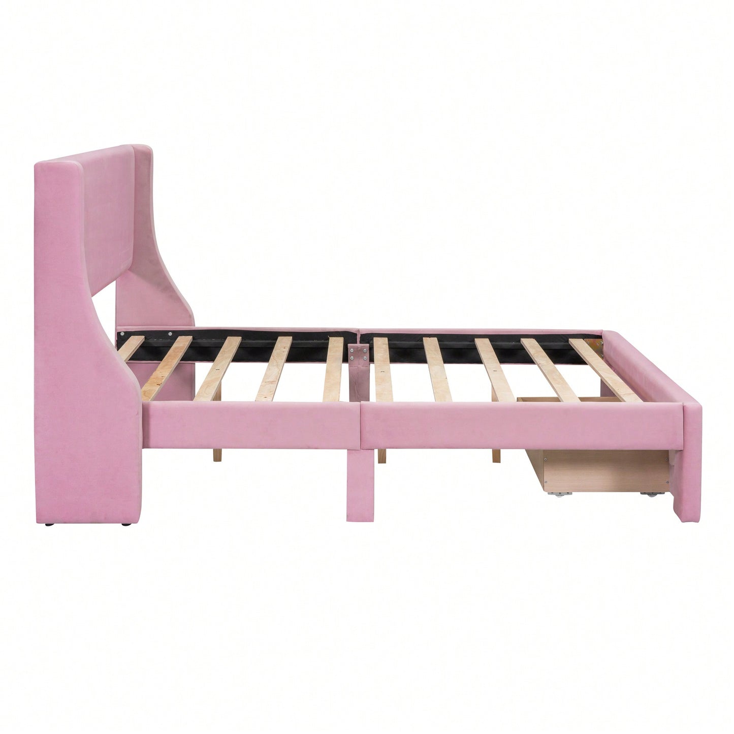 Elegant Velvet Upholstered Full-Size Storage Bed With Large Drawer - Pink