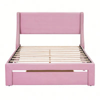 Elegant Velvet Upholstered Full-Size Storage Bed With Large Drawer - Pink