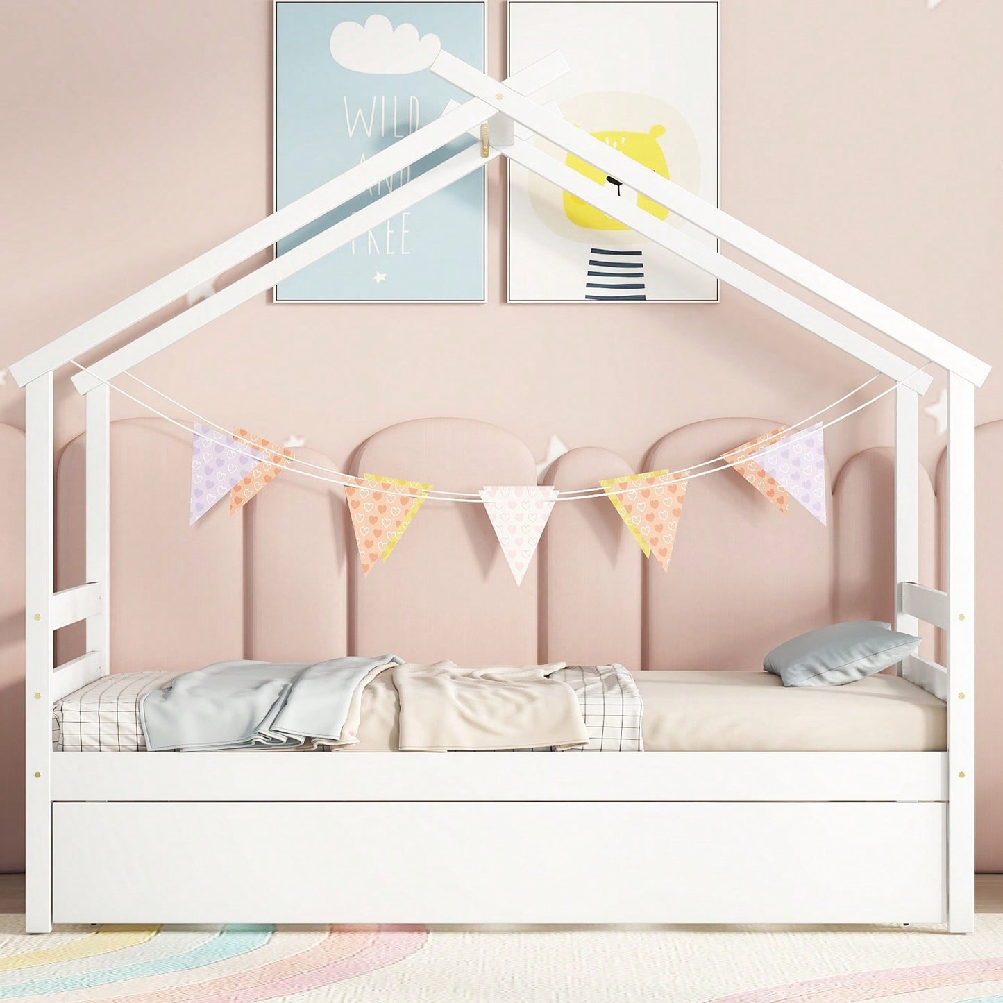 Cozy Twin Size House-Shaped Bed With Trundle In Grey For Kids' Rooms