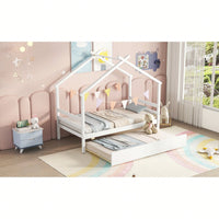 Cozy Twin Size House-Shaped Bed With Trundle In Grey For Kids' Rooms
