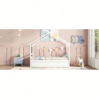 Cozy Twin Size House-Shaped Bed With Trundle In Grey For Kids' Rooms