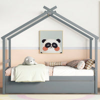 Cozy Twin Size House-Shaped Bed With Trundle In Grey For Kids' Rooms