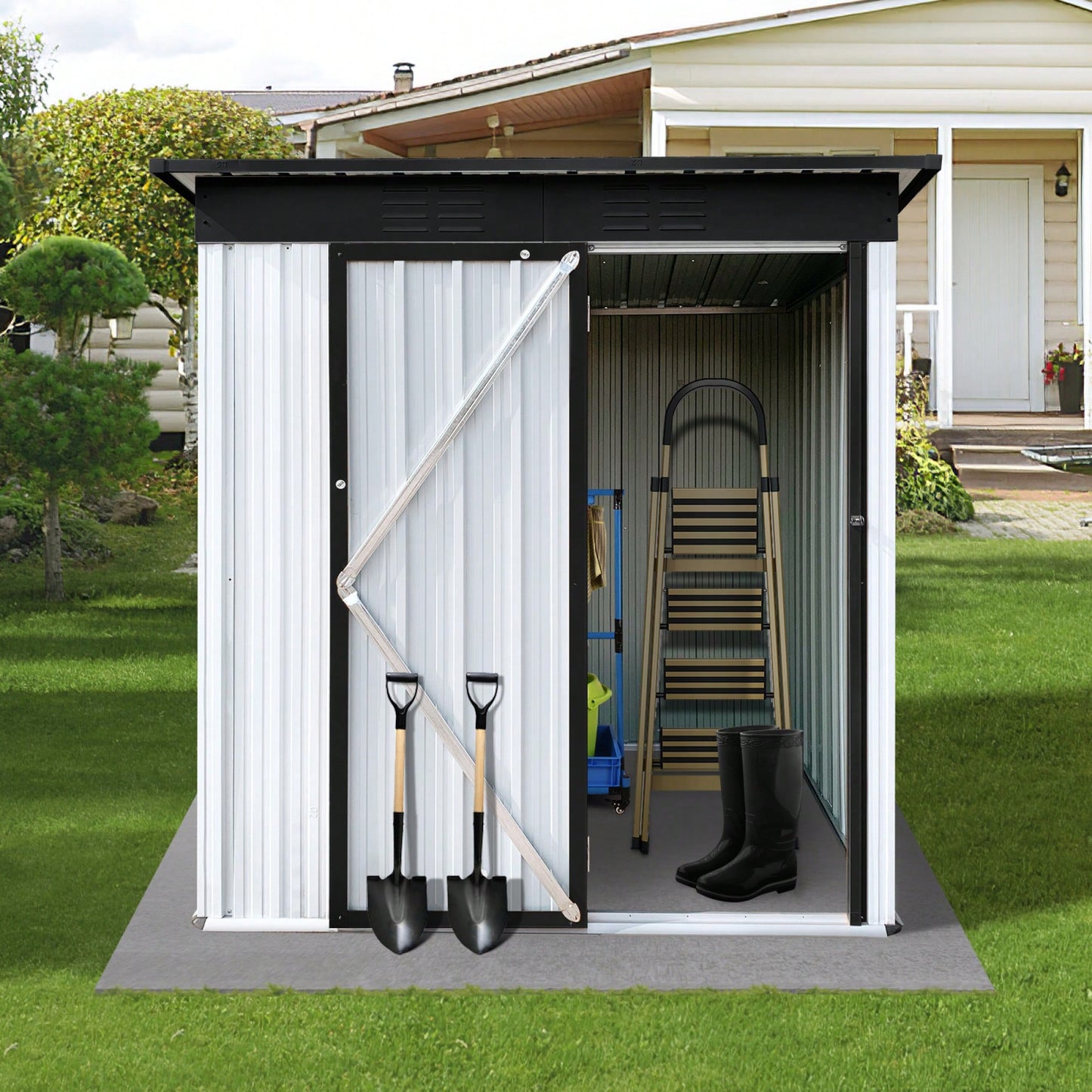 Spacious 5ft X 3ft Metal Garden Shed - Durable Outdoor Storage Solution In Stylish White & Black