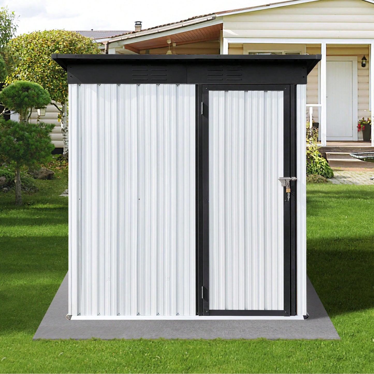 Spacious 5ft X 3ft Metal Garden Shed - Durable Outdoor Storage Solution In Stylish White & Black