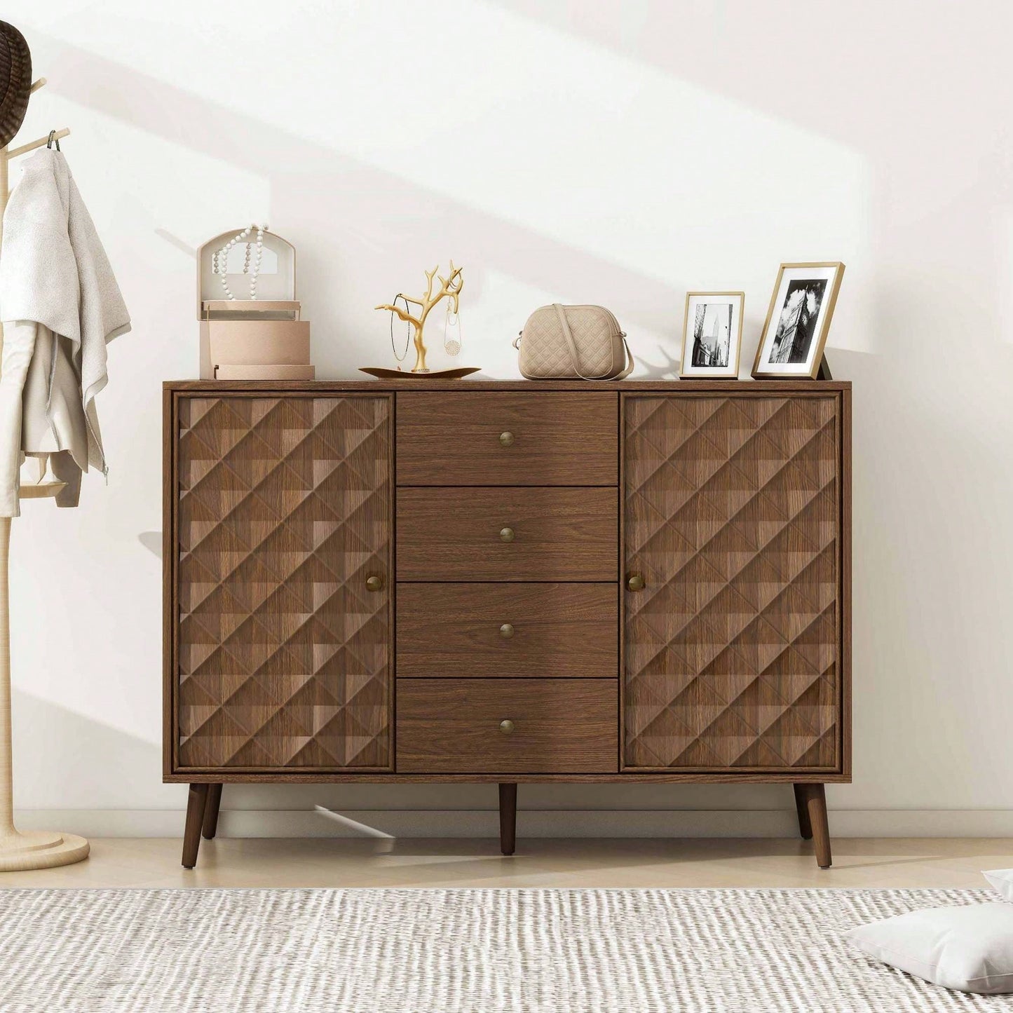 Stylish 2-Door 4-Drawer Storage Cabinet For Bedroom, Living Room, And Study - Elegant Organization Solution