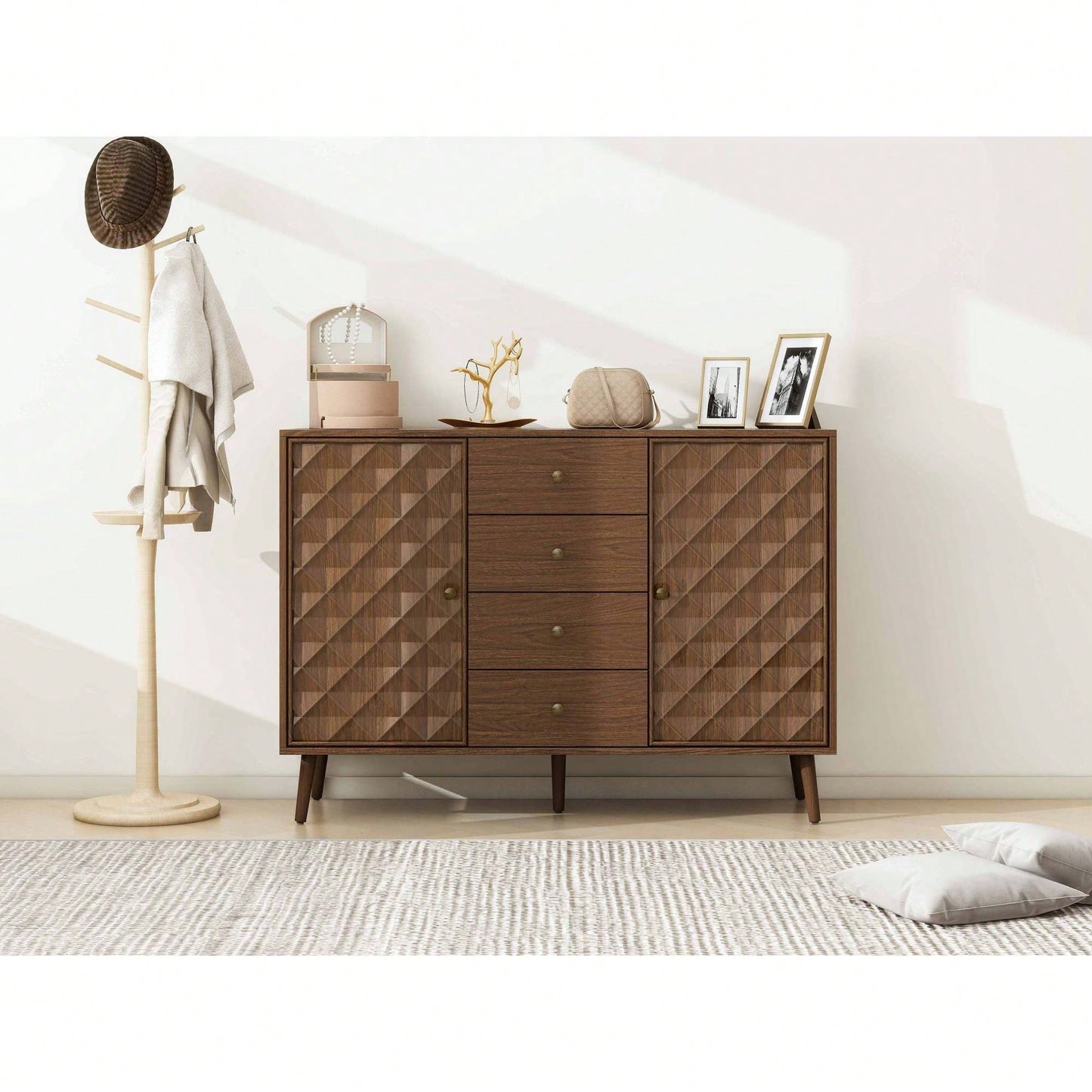 Stylish 2-Door 4-Drawer Storage Cabinet For Bedroom, Living Room, And Study - Elegant Organization Solution