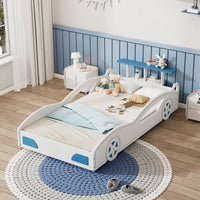 Car-Shaped Twin Bed With Wheels - Colorful Wooden Race Car Design For Teens