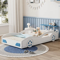 Car-Shaped Twin Bed With Wheels - Colorful Wooden Race Car Design For Teens