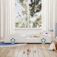 Car-Shaped Twin Bed With Wheels - Colorful Wooden Race Car Design For Teens